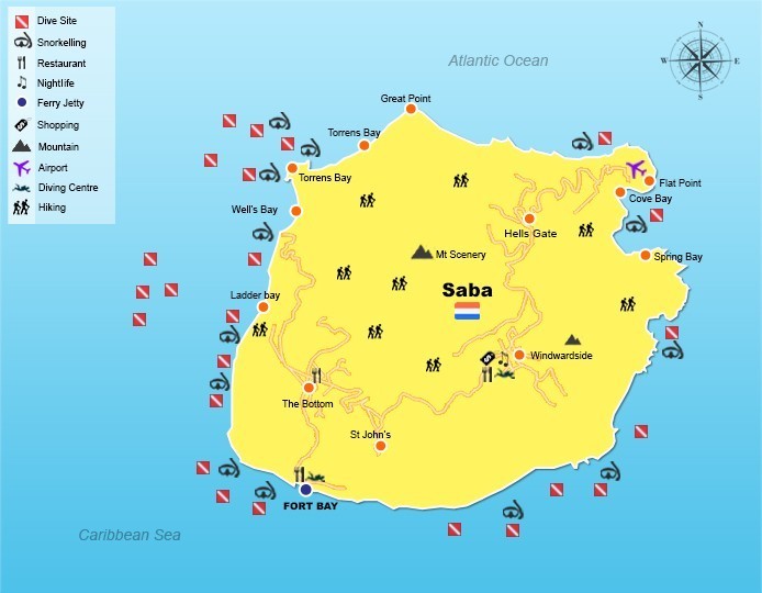 Saba travel map