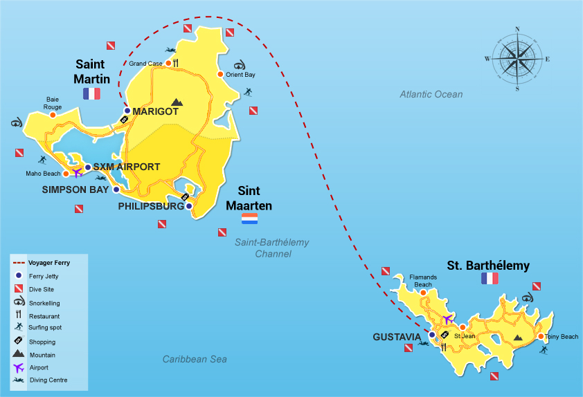Voyager fast ferry to St Barts - Route map